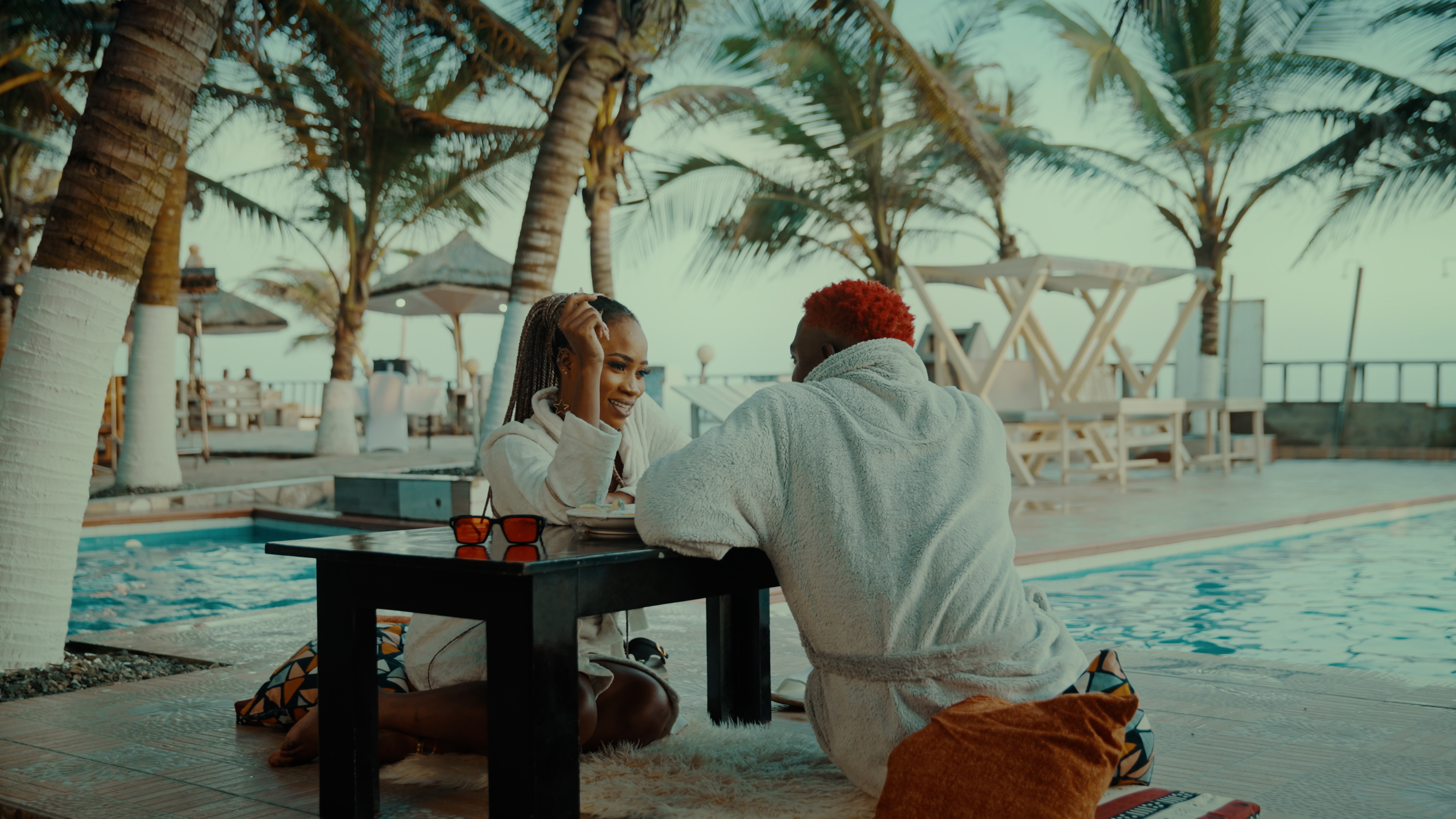 Couple enjoying beachfront romance