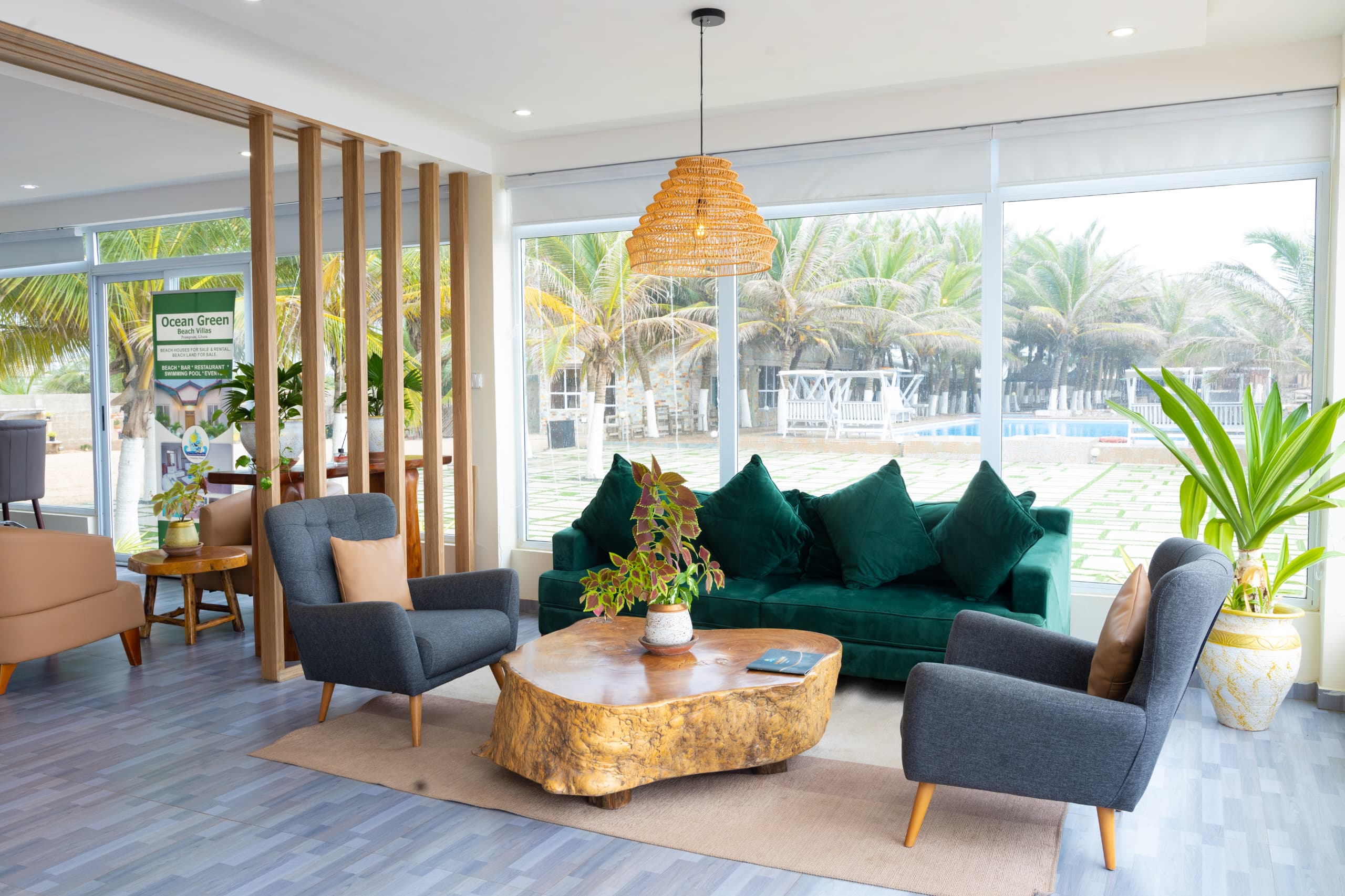 Modern lounge with wooden screens