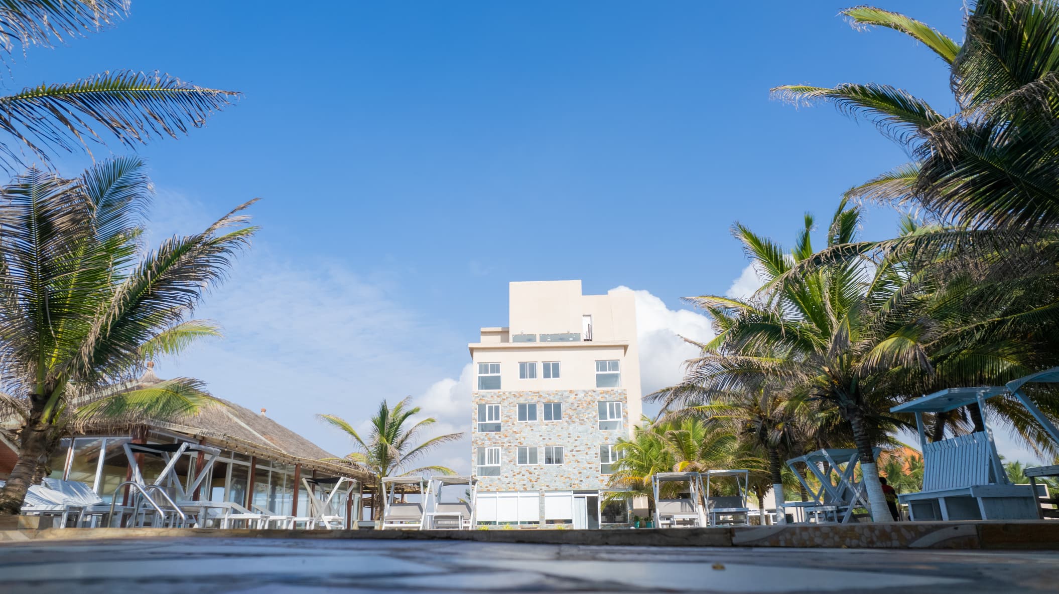 Beachfront resort water approach view